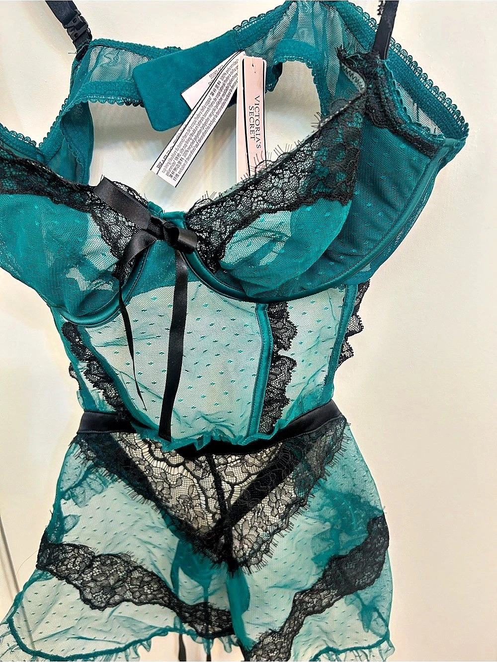 Victoria's Secret Very Sexy Lace Babydoll in Blue & Black Large NWT